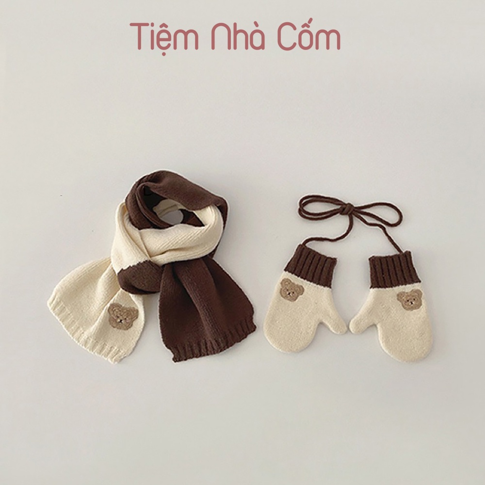 Set khăn + găng tay mùa đông cho bé trai, bé gái siêu xinh