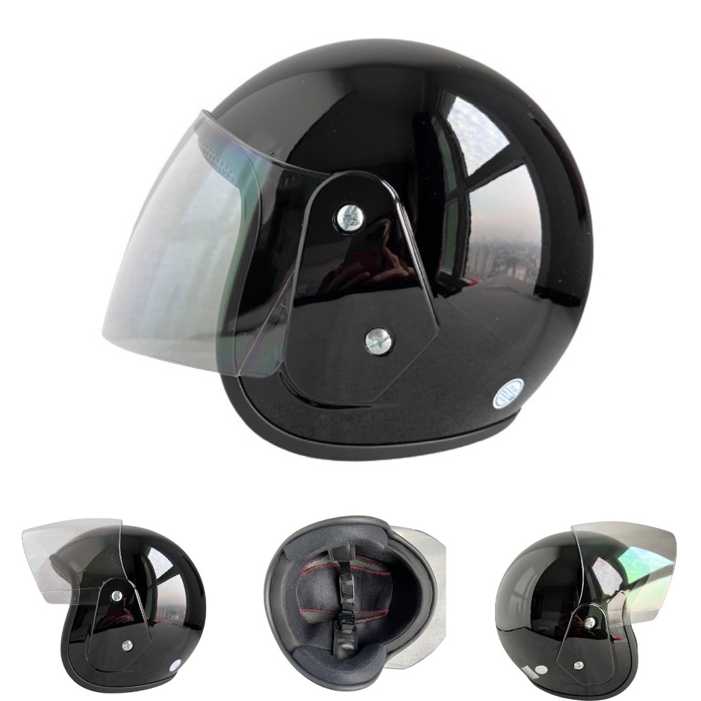 Nón bảo hiểm trùm 3/4 đầu - Kinh trắng - Giá siêu sốc - BKtec - BK19 - Đen bóng