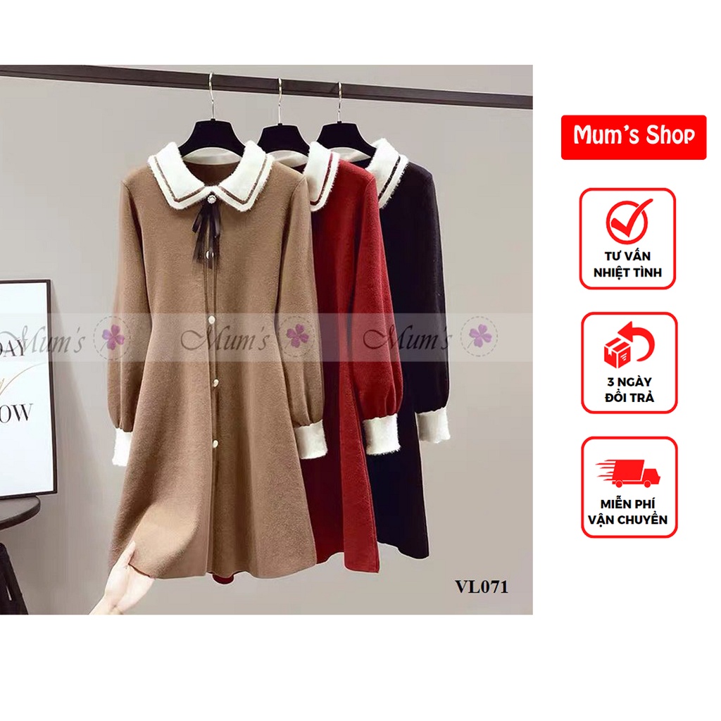 ĐẦM BẦU 🚛 FREESHIP 🚛 Váy len cổ viền trắng
