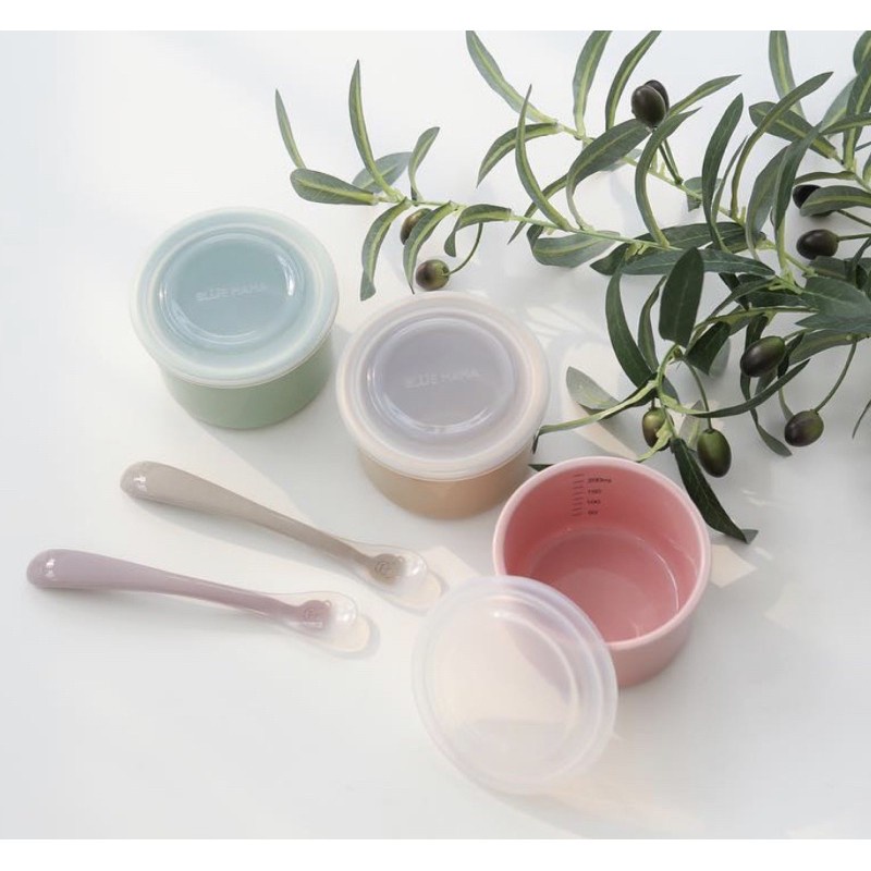 Thìa ăn dặm silicon Bluemama kèm hộp đựng cho bé từ 6m+