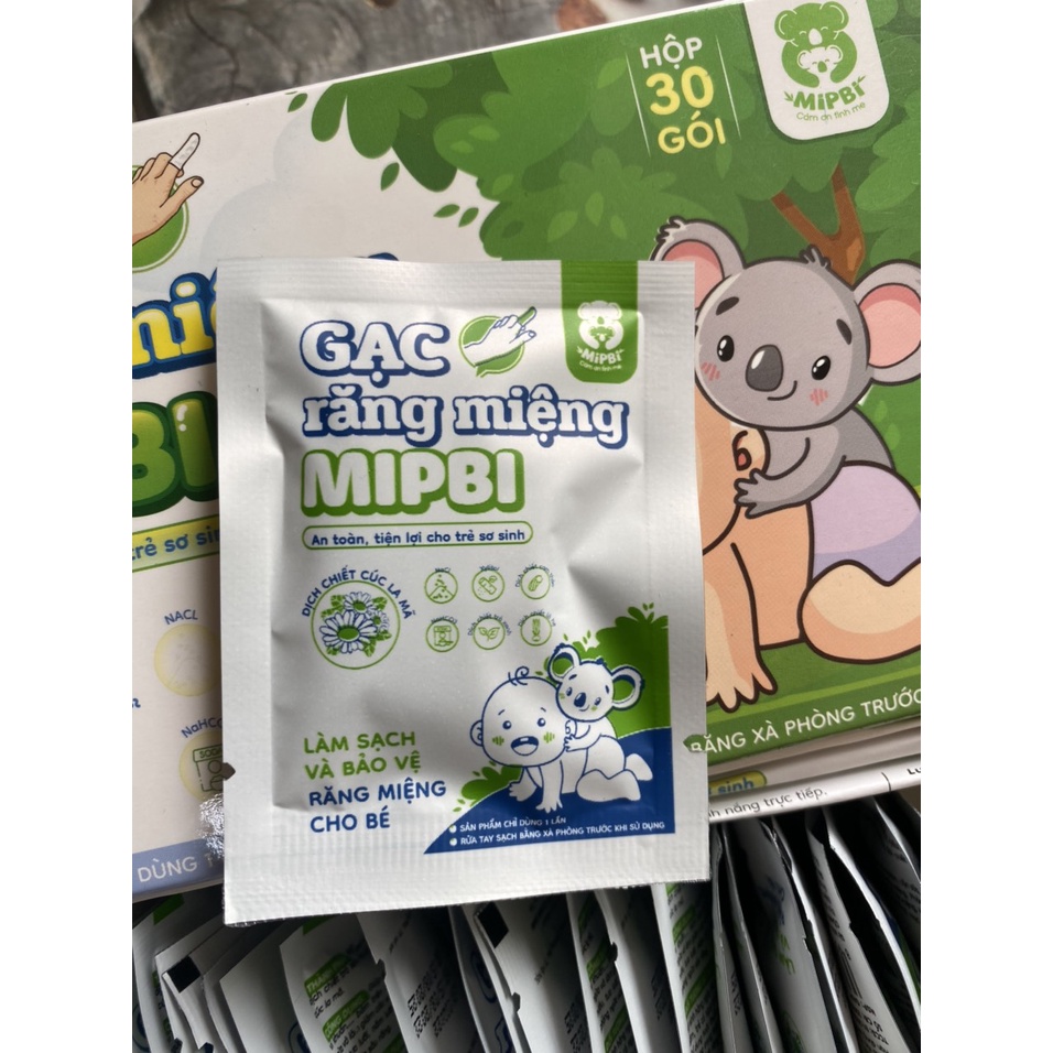 ⚡MUA 2 TẶNG 1⚡2 hộp Gạc răng miệng Mipbi hộp 30 gói tặng hộp tăm bông kháng khuẩn 180 que