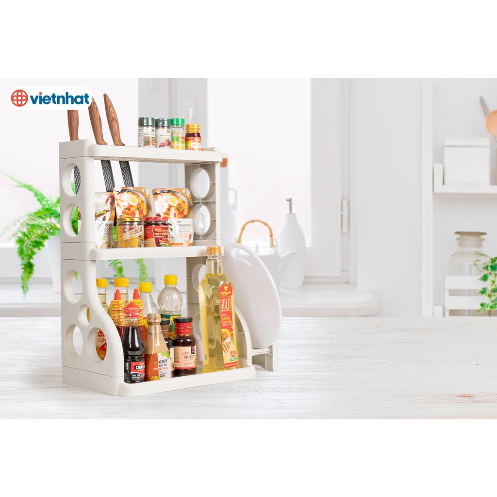 Kệ đựng gia vị cao cấp 3 Tầng  Việt Nhật . Kệ Dùng Cho Nhà Bếp Tiện Dụng, Gọn Gàng.VN5589