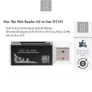 Đọc thẻ nhớ reader usb all in one dt105 hỗ trợ thẻ ms pro m2 microsd tf ms duo sd sdhc dtlshop