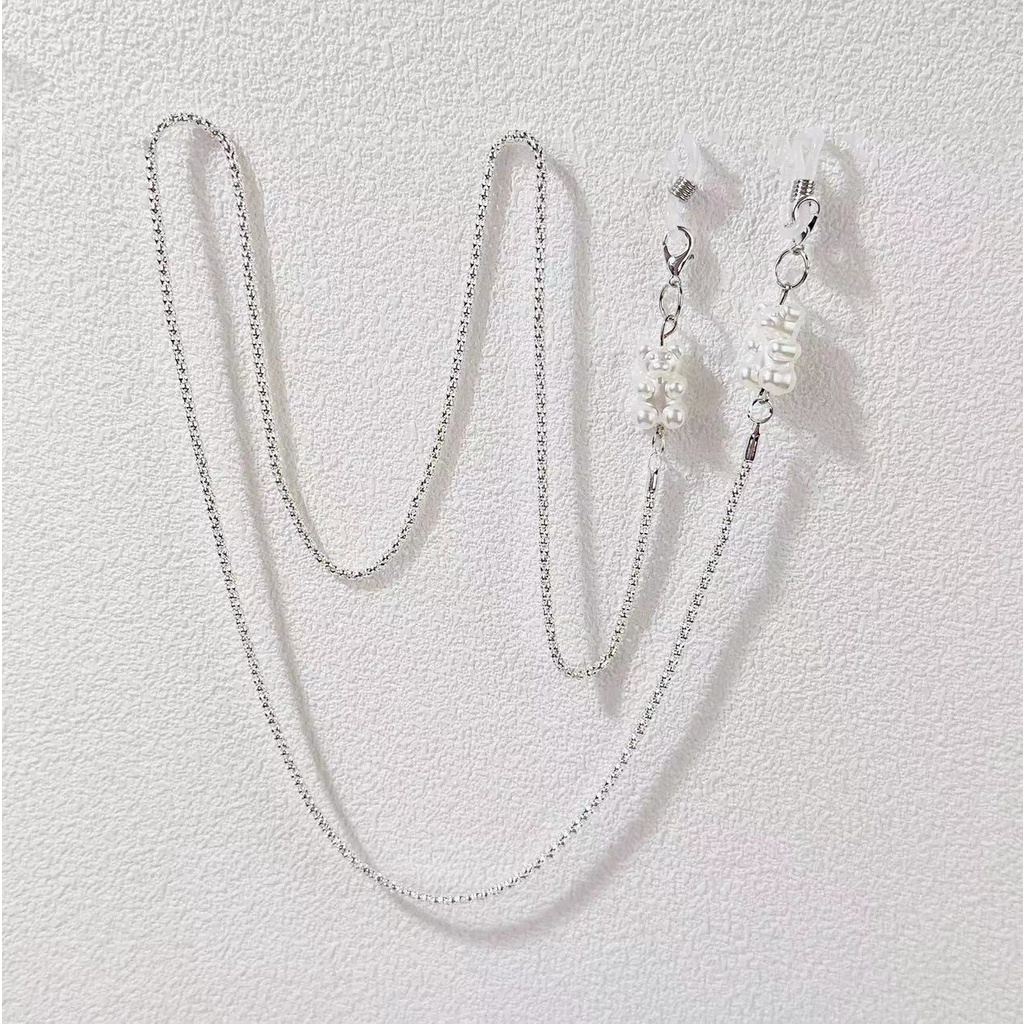 Dây Đeo Mắt Kính Bằng Hợp Kim Bạc Hình Gấu Trắng Hoạt Hình Phong Cách Hàn Quốc Đơn Giản