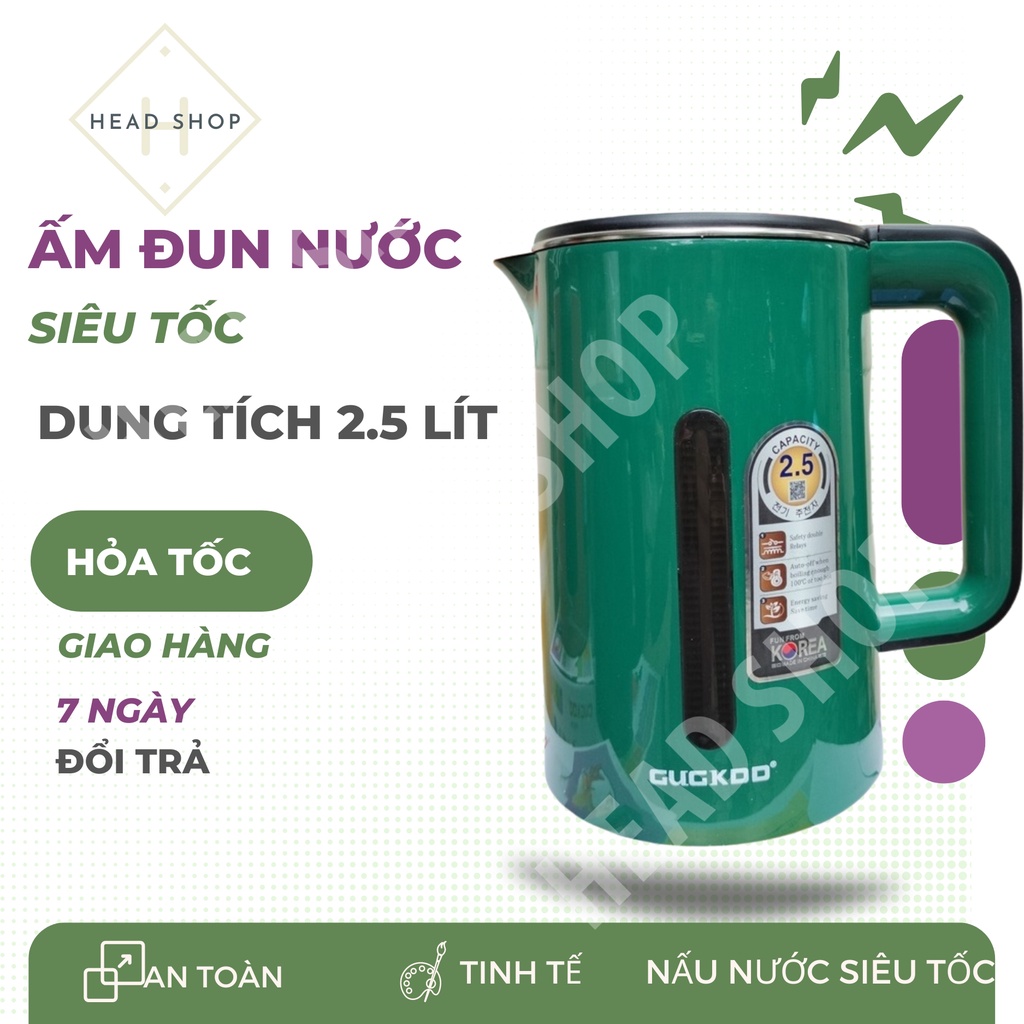 Ấm đun siêu tốc GD-ST19 2.5 Lít bình đun siêu tốc chất liệu thủy tinh bọc nhựa công suất 1500W HEADSHOP