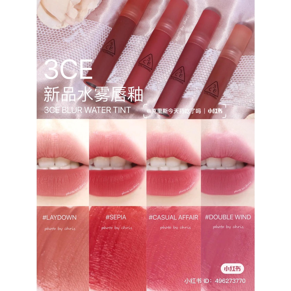 Son Tint 3CE Blur Water Tint Lâu Trôi Không Lem Khi Đeo Khẩu Trang Sepia Laydown First Letter Casual Affair - Bebeau