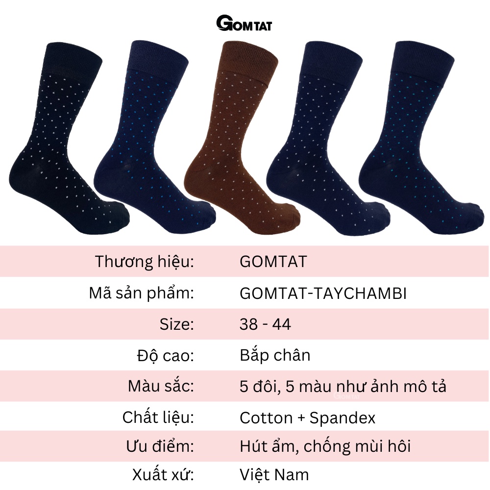 [Hộp 5 đôi] Tất vớ nam cổ cao Chấm Bi, dòng tất đi giày tây cao cấp, chất cotton hút ẩm, thoáng khí - GOM-CHAMBI-CB5