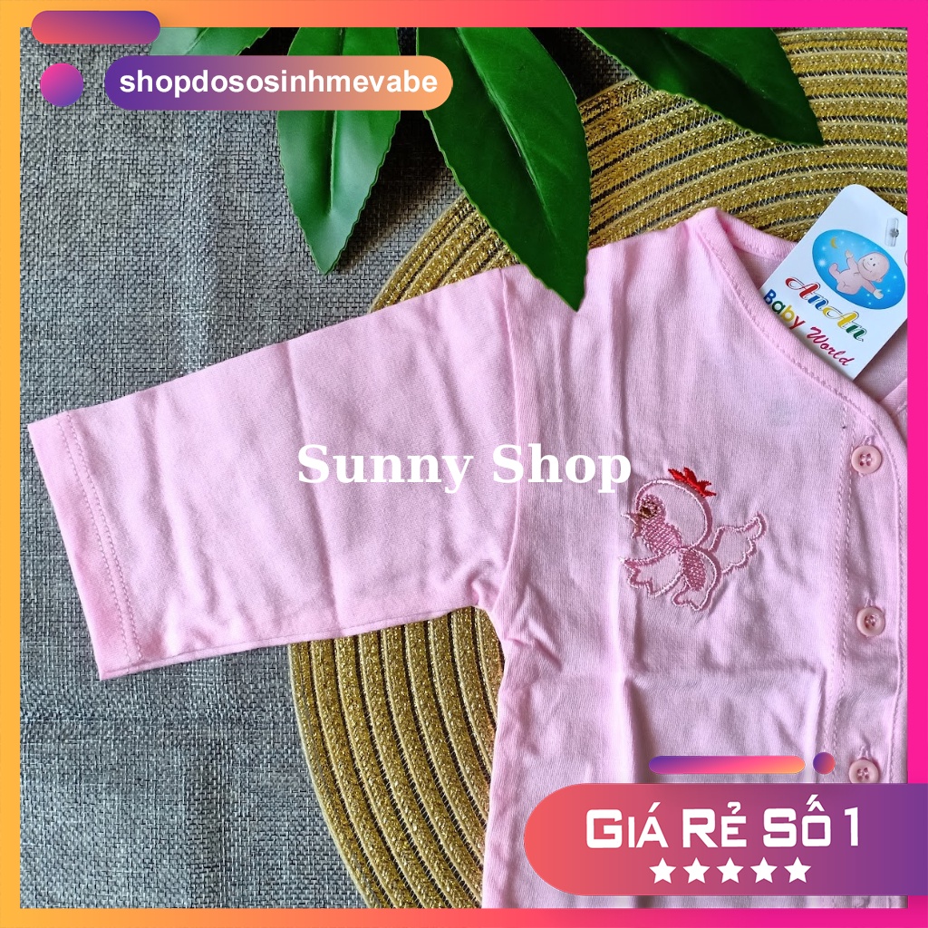 Áo em bé MÀU THÊU Cúc giữa TAY DÀI AN AN cho bé sơ sinh đến 9kg