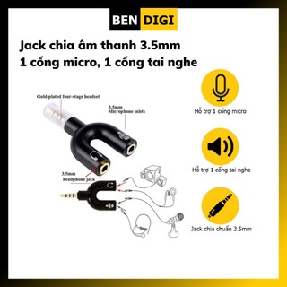 Jack chia âm thanh 3.5mm – 1 cổng micro, 1 cổng tai nghe - Hàng chính hãng
