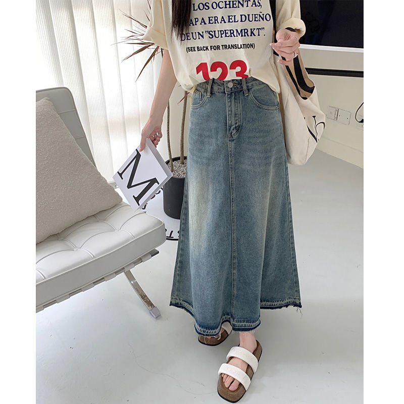 Chân váy jean Dáng Chữ A Lưng Cao Thời Trang Thu Đông 2023 Phong Cách Retro Mới