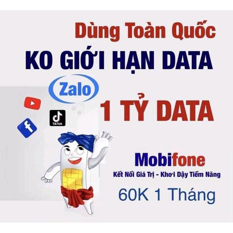 Bán sim 4G Mobi CF60 chỉ 60k/tháng hoàn toàn miễn phí Data 100 phút nội mạng 35 phút LM 100 sms NM 25 sms Liên mạng