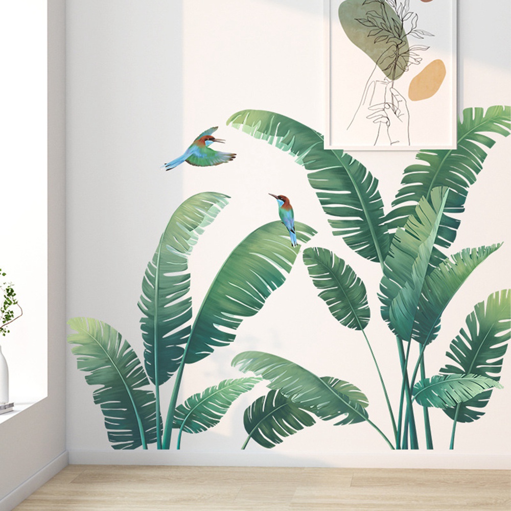 Set 2 Tấm Giấy Dán Tường Tự Dính Hình Lá Cây Nhiệt Đới Kích Thước 30 * 90cm