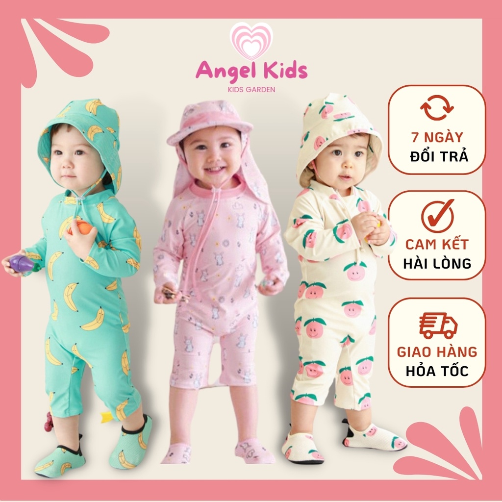 Đồ bơi bé gái,đồ bơi bé trai,đồ bơi trẻ em liền thân tay dài hình trái cây dễ thương cho bé 1-7 tuổi (kèm mũ rộng vành)