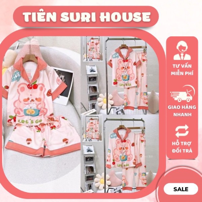 Pyjama Lụa Latin Thiết Kế Cao Cấp Booboo Gấu Cam Viền- Tiên Suri House