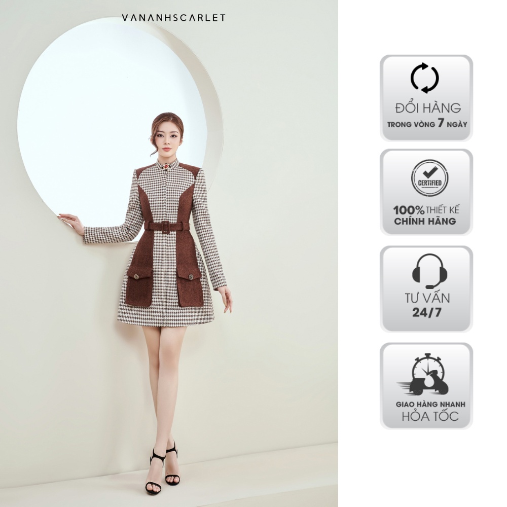 Đầm nữ VANANHSCARLET phối thắt caro V119F22