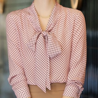 Áo sơ mi lụa mulberry tay dài thắt nơ họa tiết chấm bi thời trang 2023 cho nữ