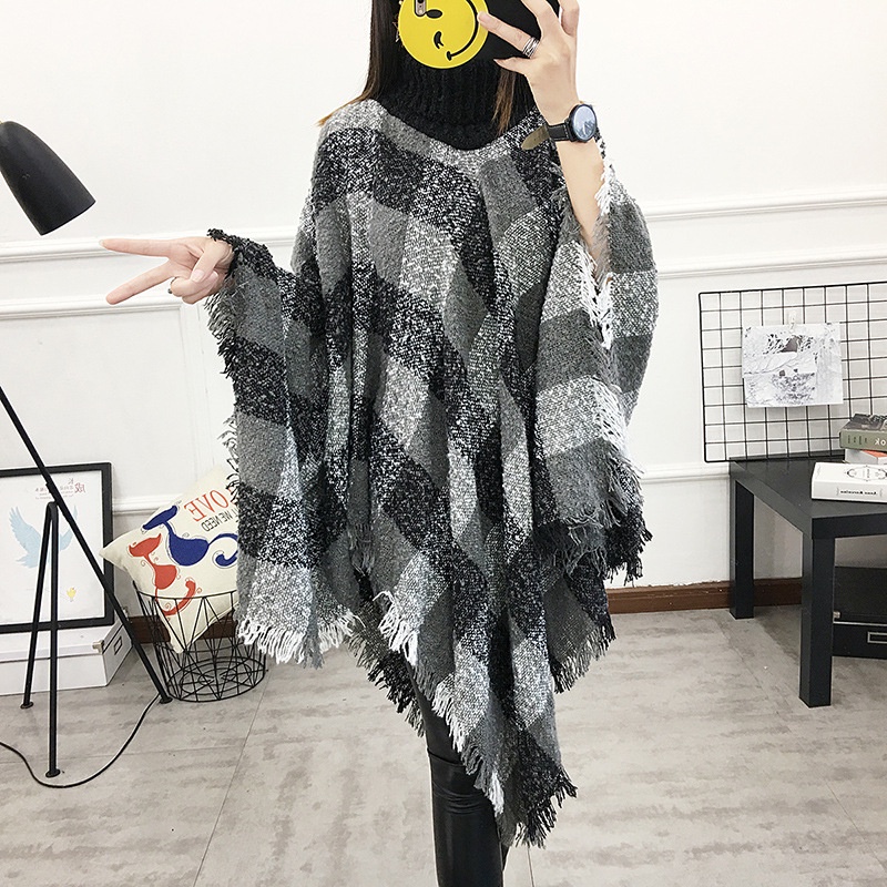 Áo Choàng Sweater Dệt Kim Phối Tua Rua Họa Tiết Kẻ Sọc Phong Cách Retro Mùa Thu Mới Cho Nữ