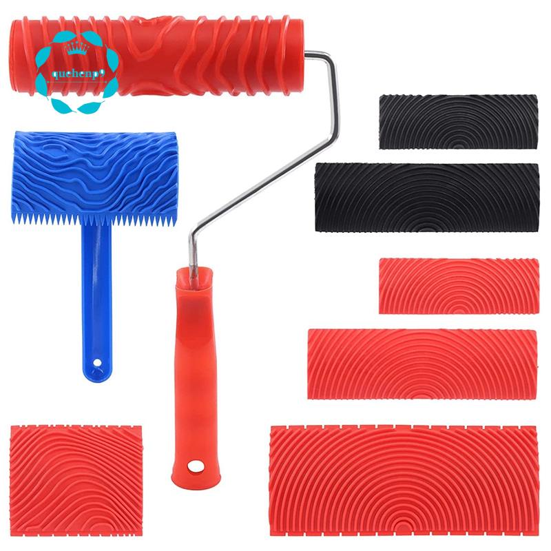 Bộ 8 Cây Lăn Sơn Họa Tiết Vân Gỗ Có Tay Cầm Trang Trí Tường DIY