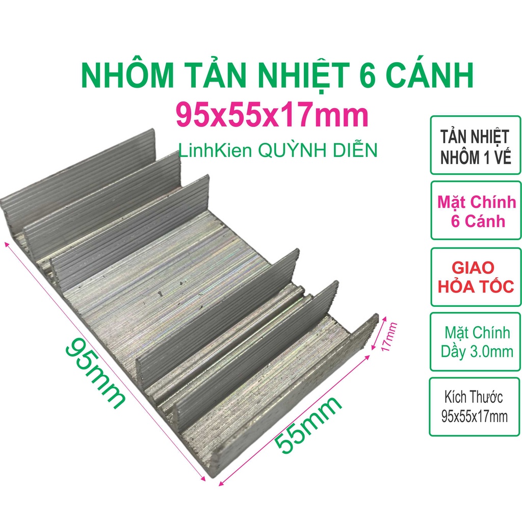 Combo 10 Nhôm Tản Nhiệt 6 Cánh 95x55x17mm  - linh kiện điện tử QUỲNH DIỄN