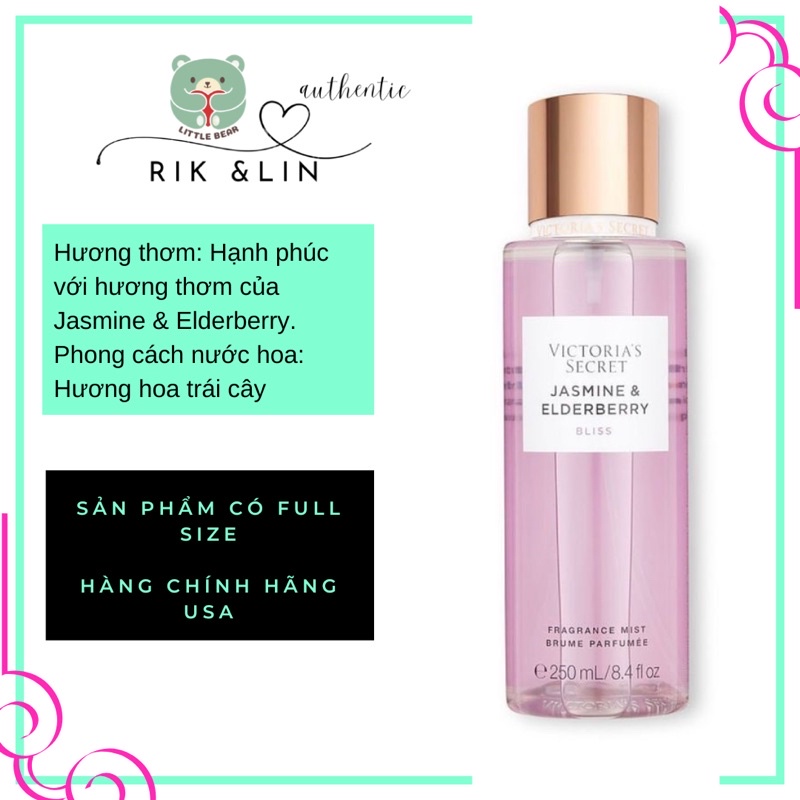 JASMINE & ELDERBERRY - Xịt Thơm Body Mist Toàn Thân Victoria’s Secret Usa
