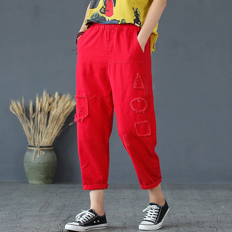 Quần Jeans Dài 8 Tấc Rách Gối Phong Cách Châu Âu Thời Trang Mùa Hè Cho Nữ