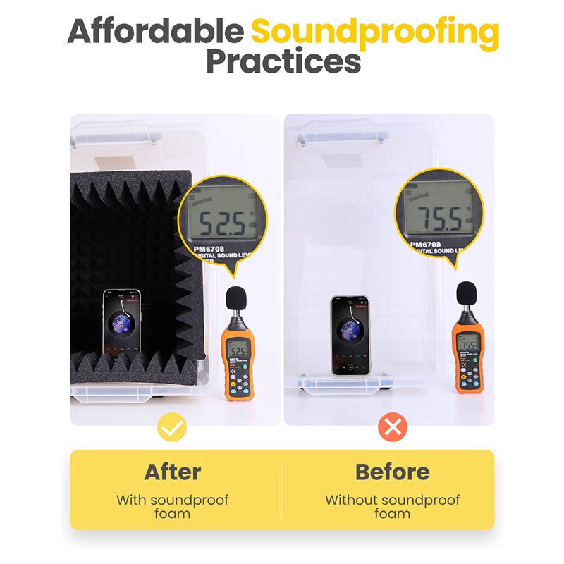 Set 12 Tấm Xốp Cách Âm Tự Dính Hình Kim Tự Tháp 2x12x12 Inch Màu Đen / Xám Dành Cho Studio