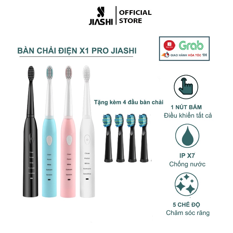 Bàn chải điện JIASHI X1 Pro, 5 chế độ đánh răng tự động, tặng kèm 4 đầu bàn chải chống nước IP7-BCD04