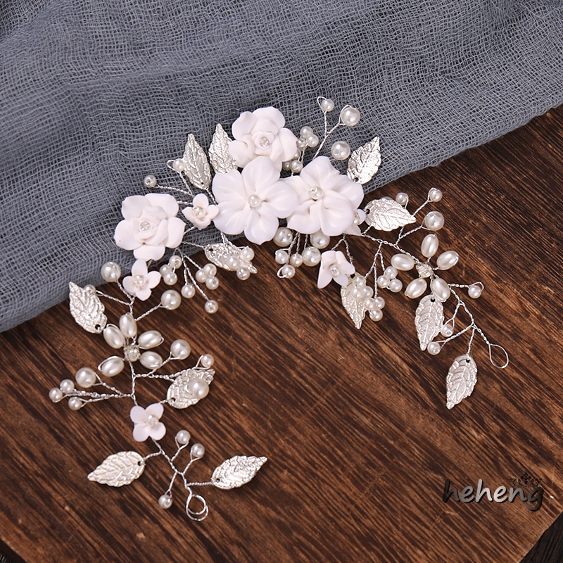 Băng Đô Cài Tóc Hình Hoa Đính Ngọc Trai Handmade Cho Cô Dâu