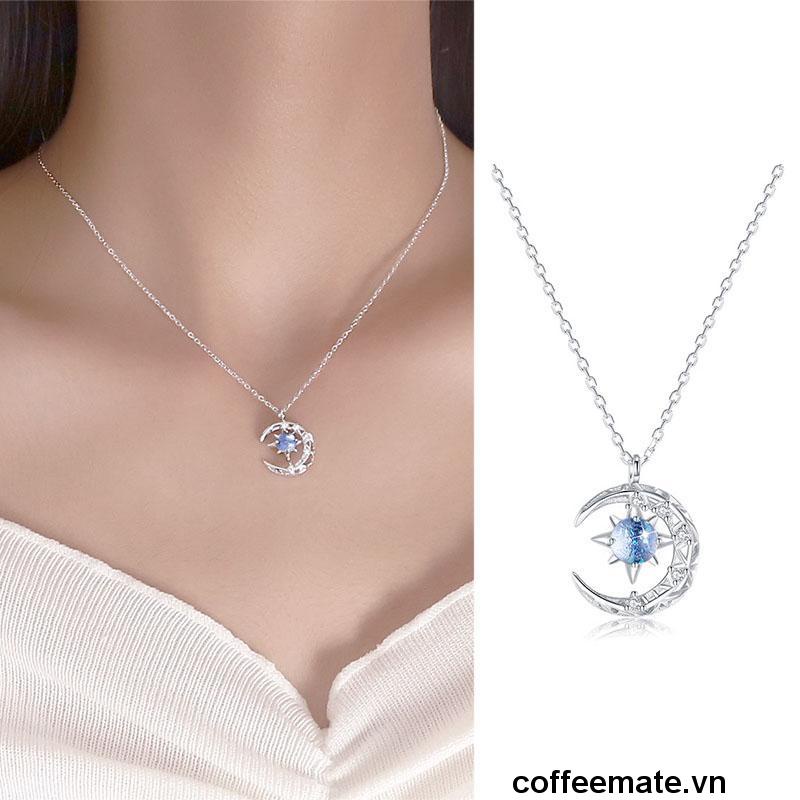 【coffeemate】⚡Vòng cổ Mặt Trăng Và Ngôi Sao Màu Xanh Dương Đơn Giản Phong Cách Hàn Quốc Cho Nữ