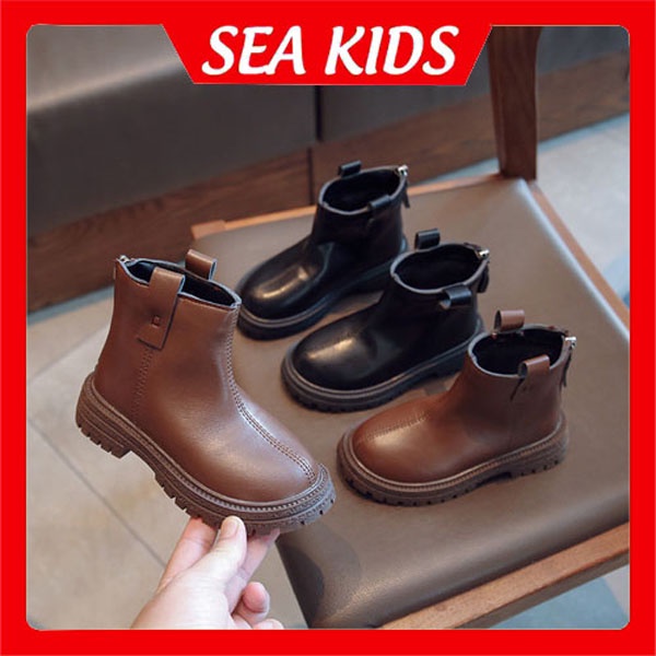 Boot cho bé, giày bốt trẻ em cao cổ khoá kéo da mềm phong cách Hàn Quốc đế cao su chống trơn trượt tốt M673