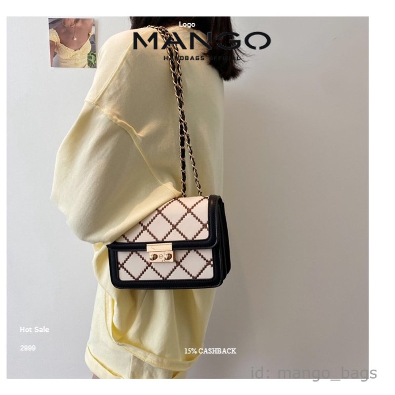 Túi xách nữ đeo chéo 3 ngăn trần trám khoá sập dây đeo da luồn xích phong cách trẻ trung