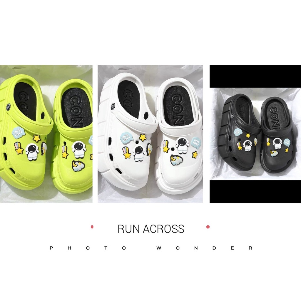 Sục Cross nữ độn đế Sticker sao hoả phi hành gia bắt mắt siêu hot Sandal nữ 7cm hình gấu thời trang