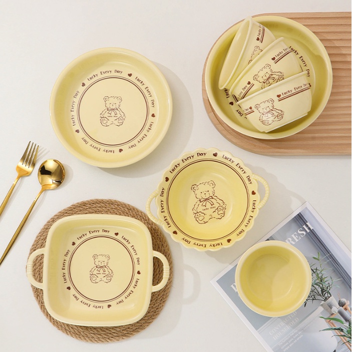 Bộ bát decor hình gấu lucky cute đáng yêu, Bộ bát ăn dặm cho bé hình gấu lucky Shopmegold1