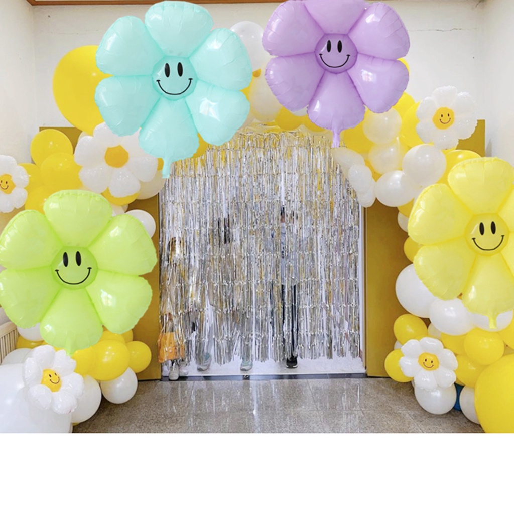 Bong Bóng Bơm Hơi Màu Trắng Hình Hoa Cúc Nhỏ Màu Đỏ Bằng Màng Nhôm Cho Tiệc Sinh Nhật