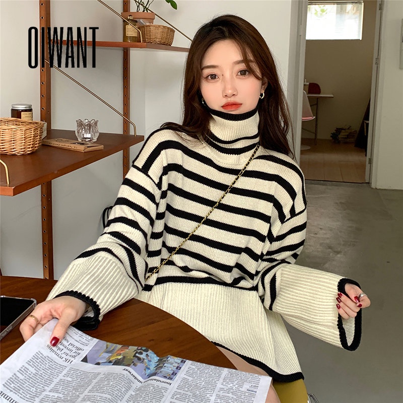 Áo Sweater Dệt Kim Tay Dài Dáng Ôm In Họa Tiết Kẻ Sọc Thời Trang 2023 Cho Nữ