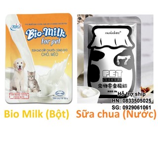 (1 gói) Sữa cho chó mèo (2 loại) Bio Milk (100gr bột) và sữa chua cho thú cưng (50ml nước)