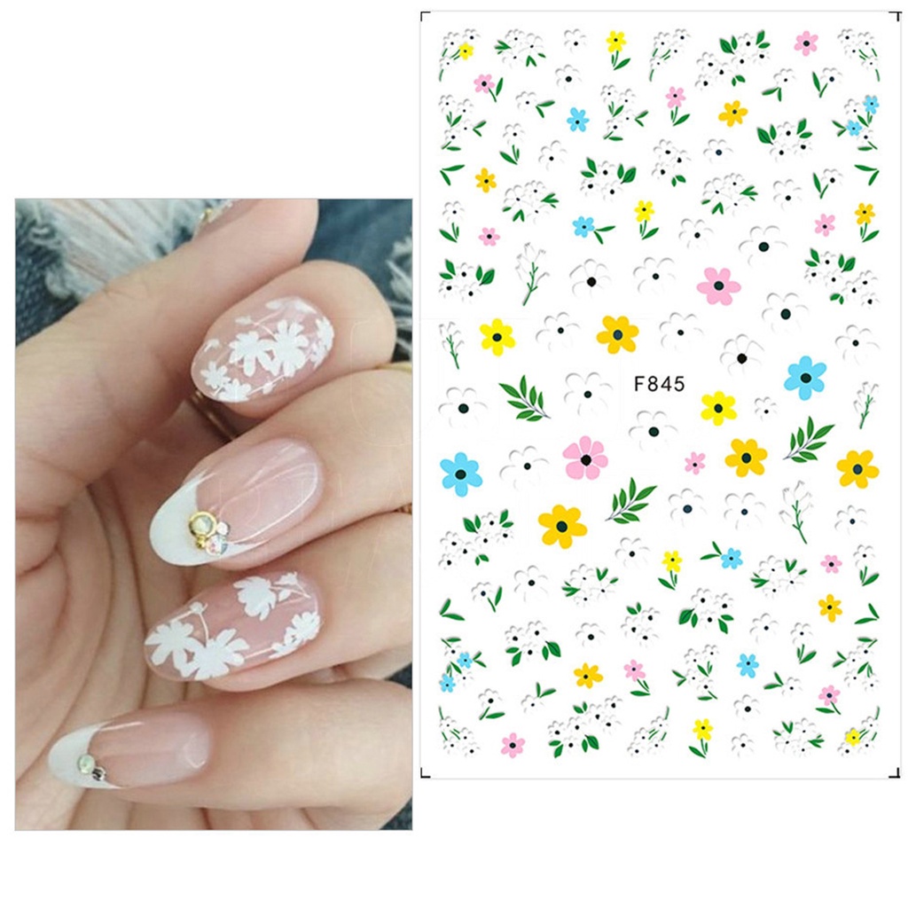 Miếng Dán Trang Trí Móng Tay Tự Dính Họa Tiết Hoa Nhiều Kiểu Xinh Xắn