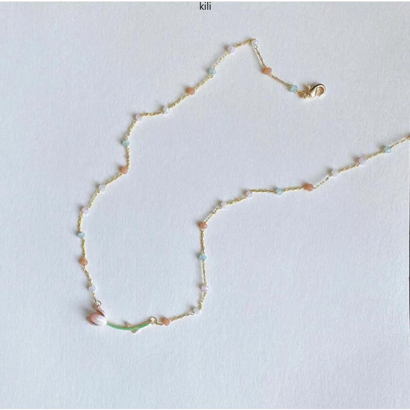 Kilii Vòng cổ Chuỗi Hạt Pha Lê Hình Hoa tulip Thời Trang Cho Nữ