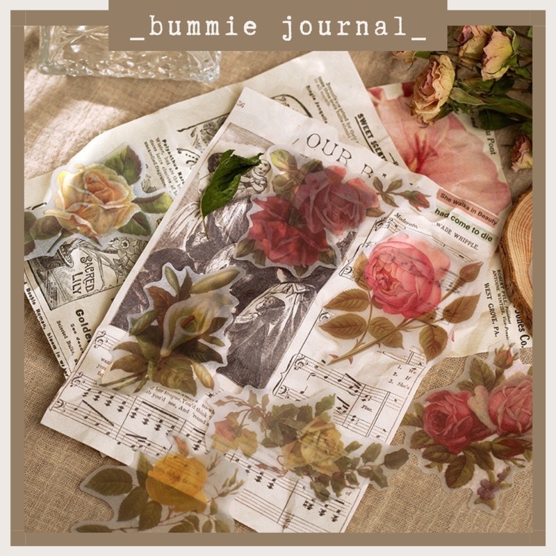 Set 60 sticker hoa mờ cao cấp trang trí sổ journal, junk journal, scrapbook