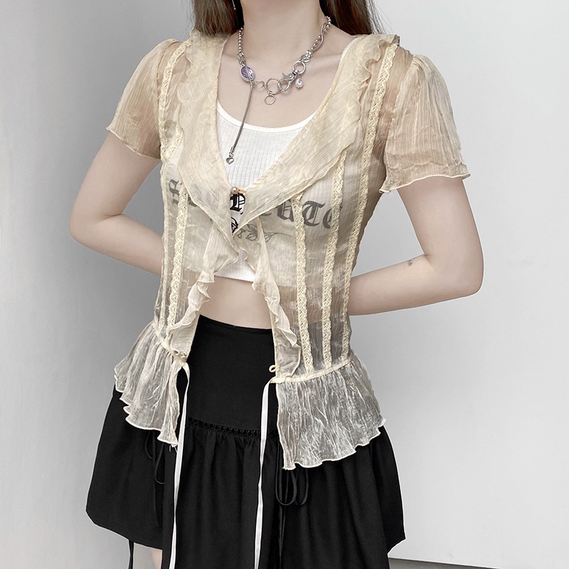 Áo sơ mi tay ngắn cổ chữ V màu sắc thời trang quyến rũ cho nữ