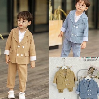 Set bộ vest nhung bé trai 4 khuy cực kì thời trang sành điệu