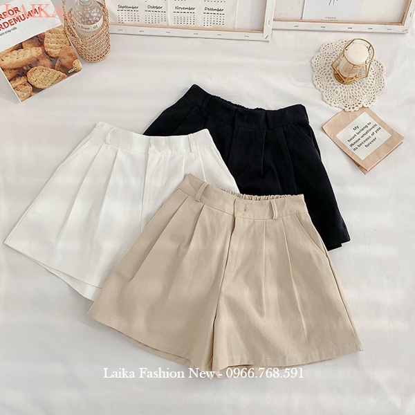 Quần đùi nữ vải đũi cạp chun sau ống rộng khóa trước dáng xòe váy - Quần short nữ lưng thun mặc ở nhà biển mùa hè mát