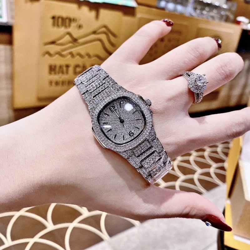 Đồng Hồ Davena 61665  Chính Hãng Máy Nhật Quartz , Kính Sapphire Mặt Vuông Full Đá