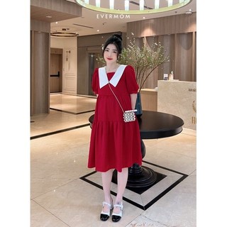 EVERMOM | Đầm đỏ phối cổ trắng