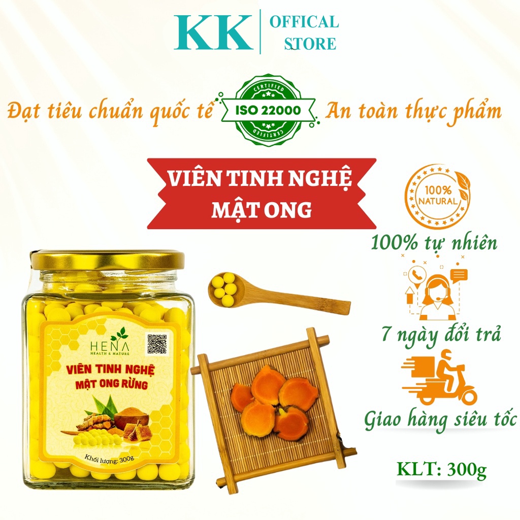 Tinh Bột Nghệ Vàng Mật Ong Tinh Chế Cao Cấp Hena 300G Hỗ Trợ Làm Đẹp Và Dạ Dày Chuẩn Iso 22000, Bột Nghệ Viên Mật Ong