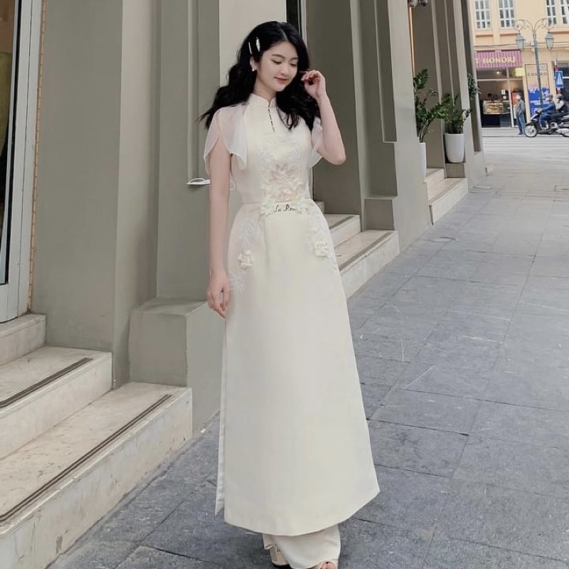 Áo Dài Cách Tân LAROSE ,Áo Dài Đính Kết Tiểu Thư Sang Chảnh Kèm Quần Lụa Cao Cấp