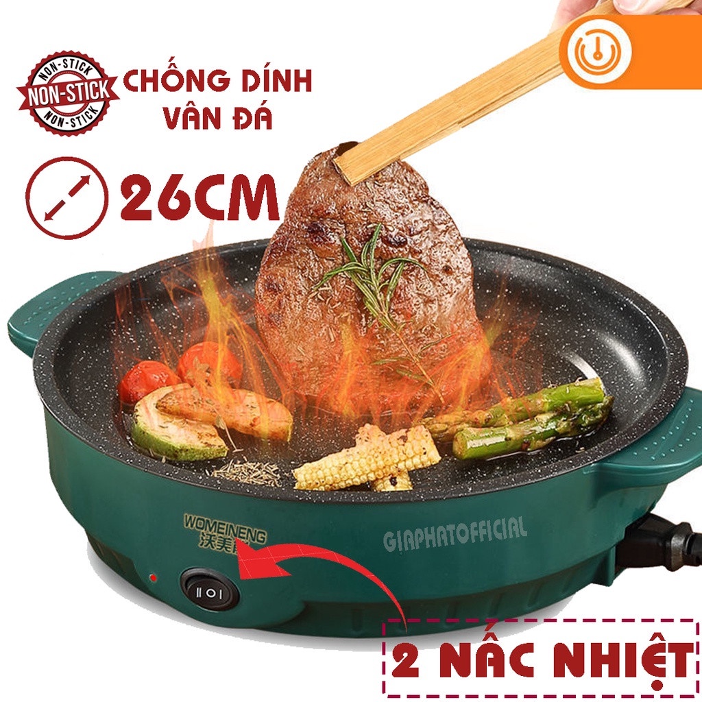 Chảo nướng điện mini đa năng 26cm, bếp nướng điện mini 2 công tắc nhiệt