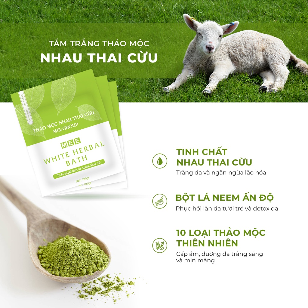 Mee Natural Tắm Trắng x3 Nhau Thai Cừu, Dưỡng Trắng Da Thảo Mộc White Herbal Bath face & body 180g Tặng kem dưỡng ẩm