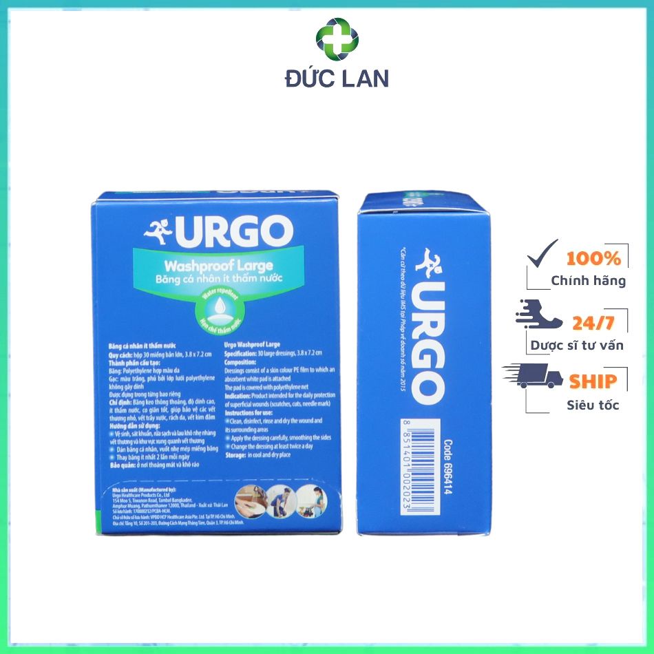 BĂNG CÁ NHÂN ÍT THẤM NƯỚC URGO WASHPROOF LARGE HỘP 30 MIẾNG