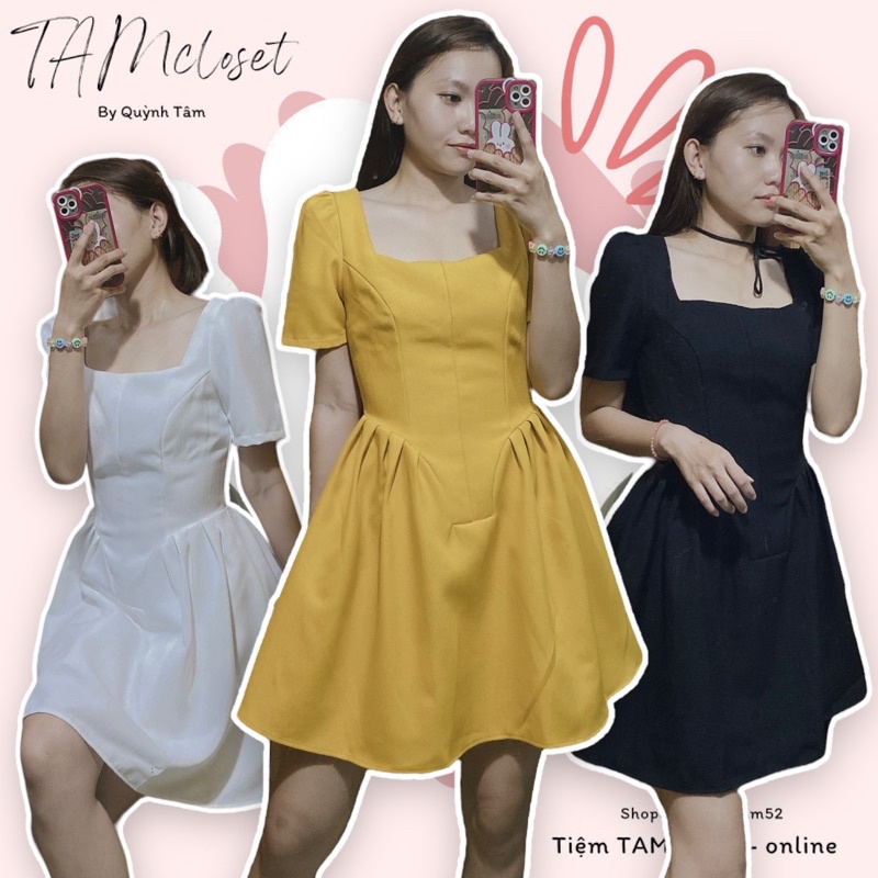 Đầm xoè cổ vuông -TK1573 ( Hoả tốc HCM - hình thật 100% )